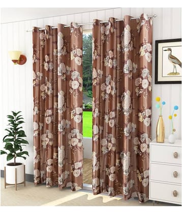 Homefab India Floral Blackout Eyelet Door Curtain 7ft (Pack of 2) - Green