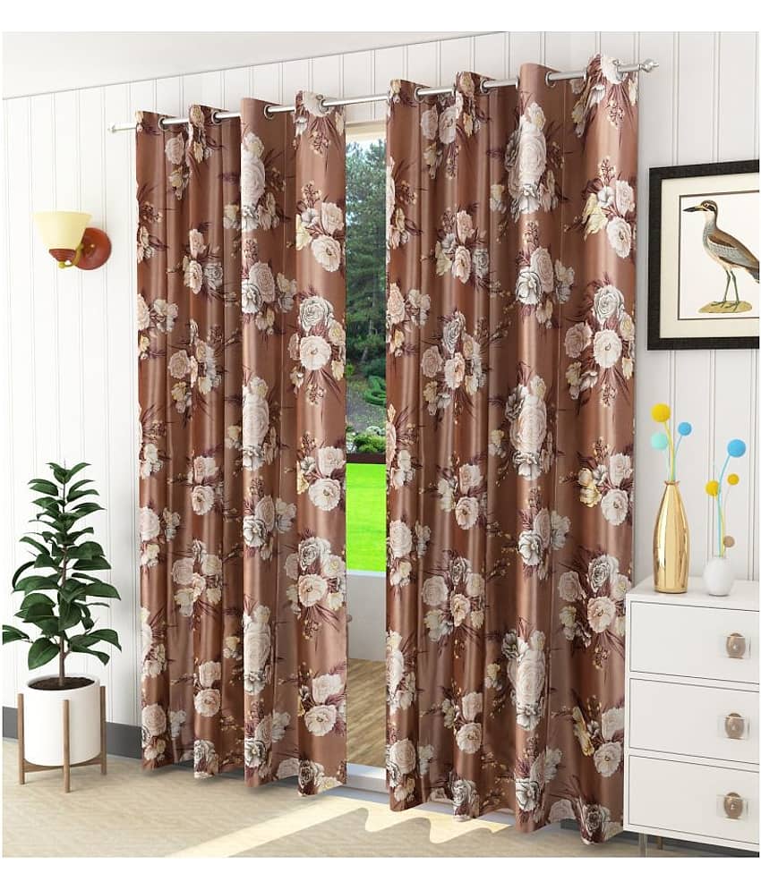 Homefab India Floral Blackout Eyelet Door Curtain 7ft (Pack of 2) - Green