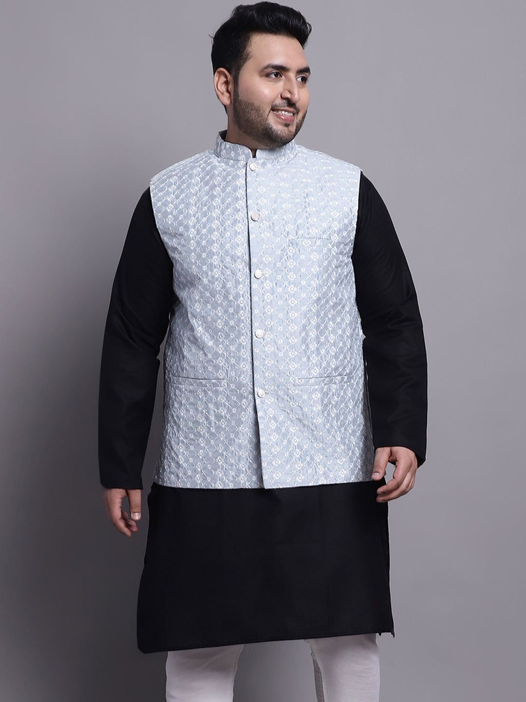 Men's Silk Blend Grey Embroidered-44