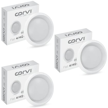CORVI LED Flat 4 Round 6W Ceiling Panel Light | Slim, Dimmable & Driverless |  White 5700K | Backlit for Maximum Output | Ideal for False Ceilings & Home Lighting (Pack of 3)