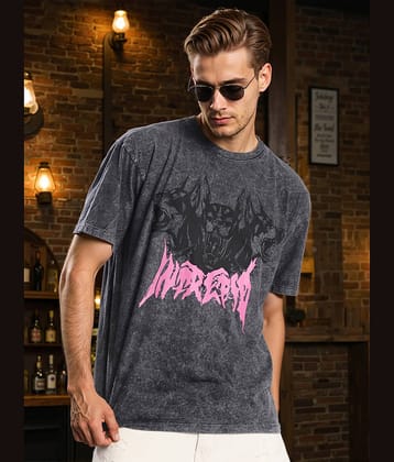 Bene Kleed Men 100% Cotton Oversized Fit Printed T-Shirt ( Melange Grey )