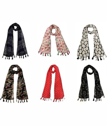 stolevilla Multi Printed Poly Cotton Yarn Stoles ( Pack of 6 )