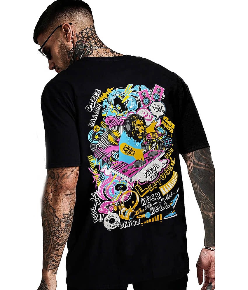 Leotude Pack of 1 Cotton Blend Oversized Fit Men's T-Shirt ( Black )