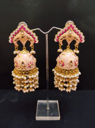 Premium Quality Real Meenakari Work kundan jhumka earrings Set By Zevar