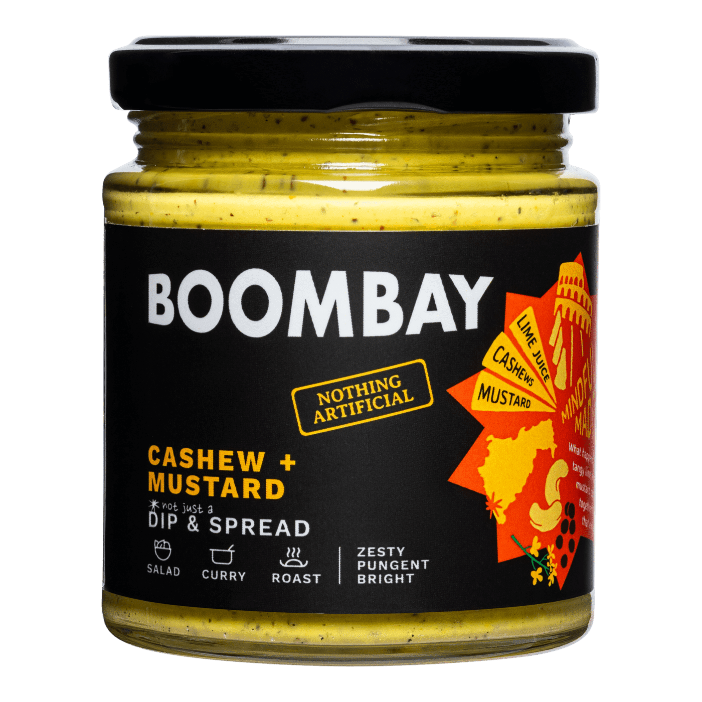 BOOMBAY Cashew + Mustard Dip and Spread - Use as a Salad Dressing, Curry Paste, Marinade for Roast, Spread on Bread, 190 gm