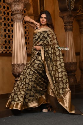Parampara ~ Premium ~ Cotton Blend Handloom Banarasi saree ~ Black