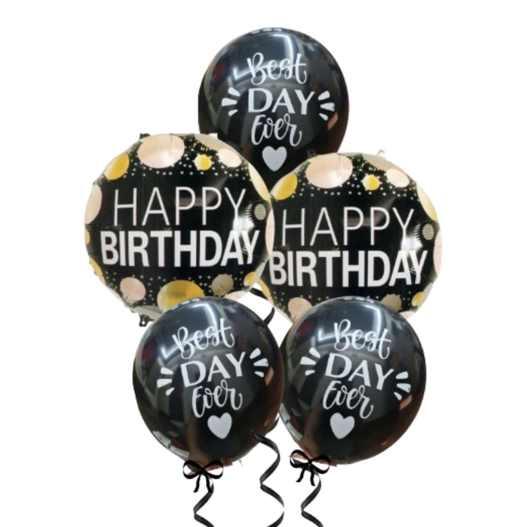 Best Day Ever Happy Birthday Black & White Balloon Set - 5PC