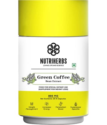 Nutriherbs Green Coffee Bean Herbs Natural Weight Loss Supplement 800Mg (50% Cga) - 60 Capsules Pack Of 1