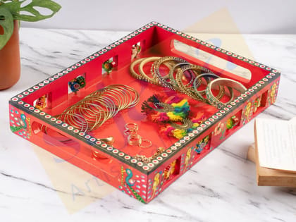 Srjana Handcrafted Handpainted Wooden Storage Tray