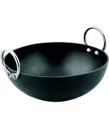 Ms Pure Iron/Loha Black Deep Kadai/Wok With Double Sided SS Ring Handles No-10 (Dia-10 Inches, Cap.-2 Litres)