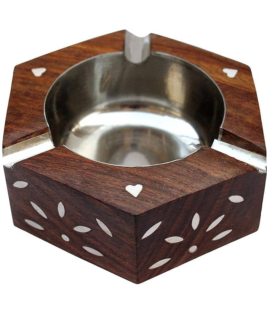Desi Karigar Handmade Wooden Ashtray Hexagon Shape For Home Office Car Gifts