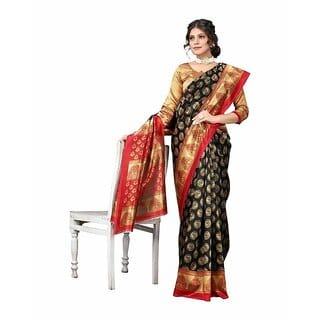 Black Colour Printed Saree With Blouse Piece