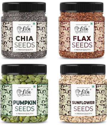 LILA DRY FRUITS 4 Superseed Combo (Chia, Pumpkin, Sunflower & Flax) 500g each (2kgs total) Jar Pack