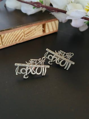 Silver Look-Alike Jai Shree Krishna Stud Earrings for Daily Wear | Sarichka