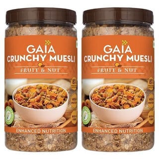 (Pack of 2)GAIA Crunchy Muesli Fruit and Nut 1 KG jar Plastic Bottle (2 x 1 kg)