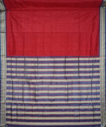 Serifed red blue tussar silk handloom saree Serifed red blue tussar silk handloom saree