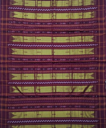 Lime maroon colour handwoven cotton saree