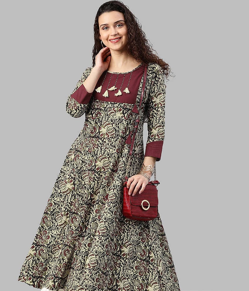 Yash Gallery - Multicolor Cotton Women's Flared Kurti ( Pack of 1 )