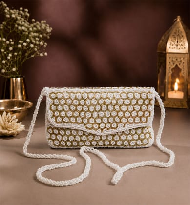 Handcrafted Zari Zardozi Satin Hand Clutch 