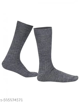 Dark Grey Ribbed formal/casual Lycra woollen socks - 1 Pair
