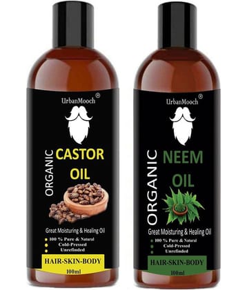 UrbanMooch 100% Pure & Natural Castor Oil & Neem Oil For Skin 200 ml Pack of 2