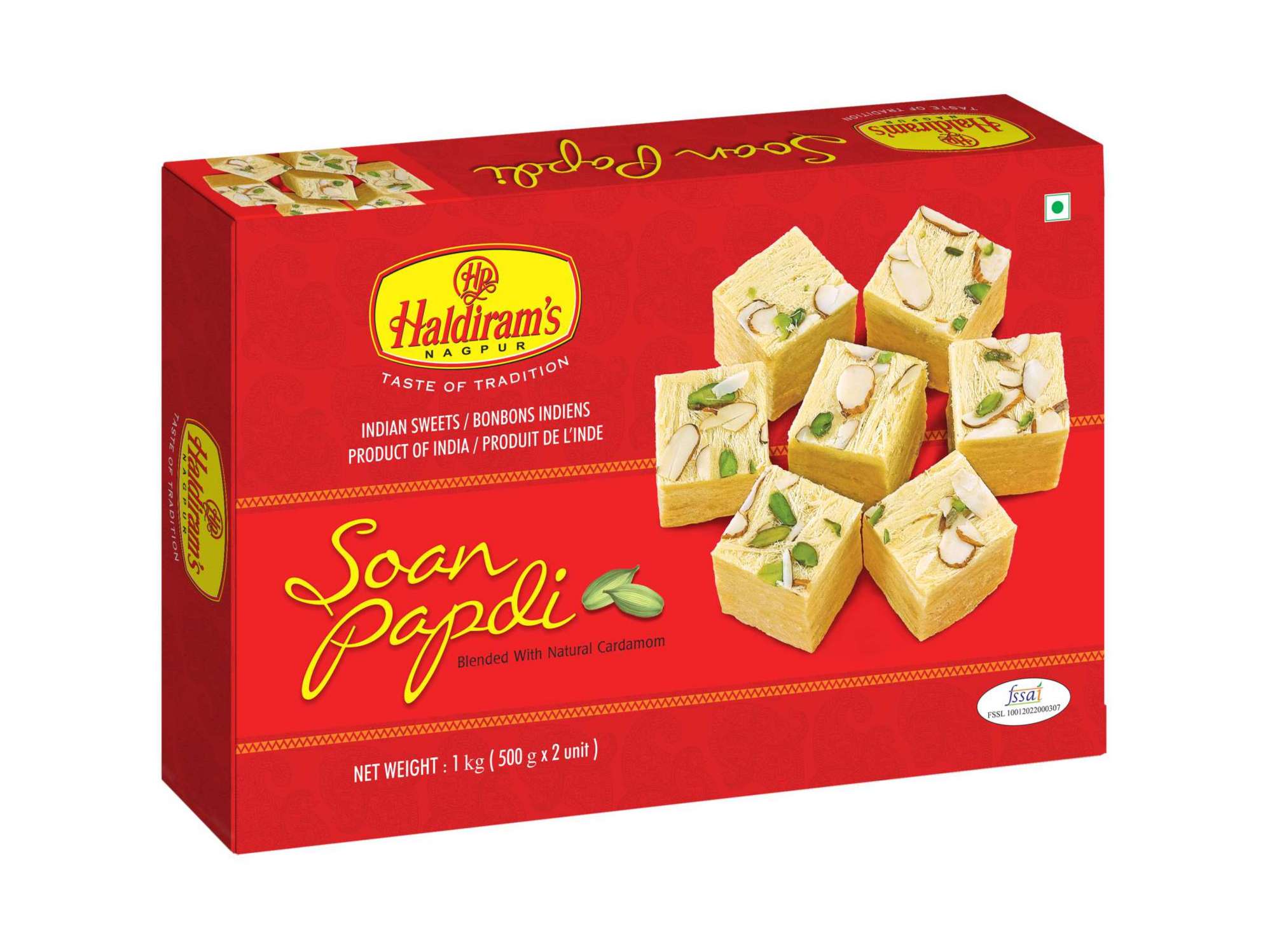 Haldiram's Soan Papdi (Elaichi Flavour) Packed Sweets - 1 Kg - Pack of 2