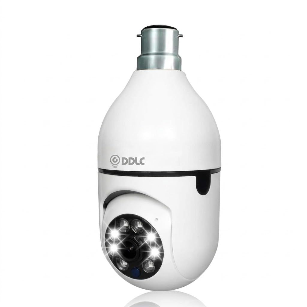 DDLC Wi-Fi Bulb CCTV Camera 1080p Wireless PTZ Bulb Shape Indoor 360 Smart Home Security Light Vision 24x7 Continuous Recording with Motion Sensor LED Lights PTZ Bulb Shape V380 Pro