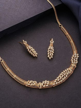 Gold Plated CZ Leaf Motif Delicate  Necklace Jewellery Set