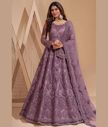 Apnisha Mauve Flared Net Women's Semi Stitched Ethnic Gown ( Pack of 1 )