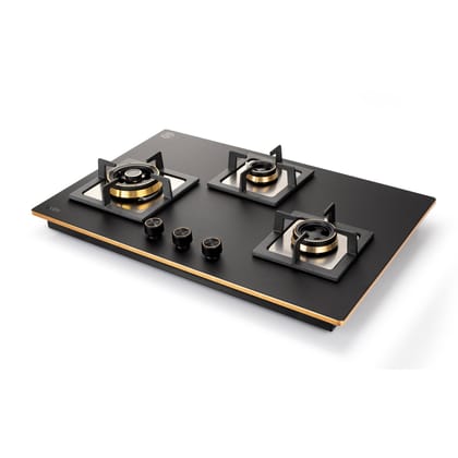 3 Burner Glass Hob Top Triple Ring Burner Total Brass Burners Auto Ignition (1073XLCIHTTTRMG)