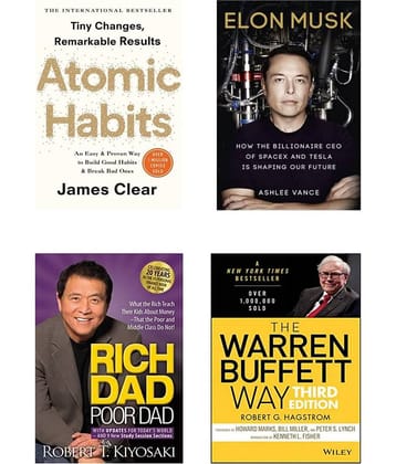 ( Combo of 4 Books ) Atomic habit & Elon Musk: Inventing the Future &  Rich Dad Poor Dad & THE WARREN BUFFETT WAY( Paperback )