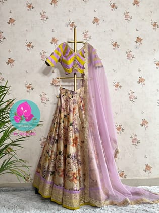 Lehenga with Stripes+Florals
