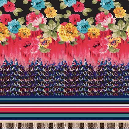 Stripes With Flower Digital Printed Fabric-Polyester / Japan Satin / 110 CM | 43 Inch
