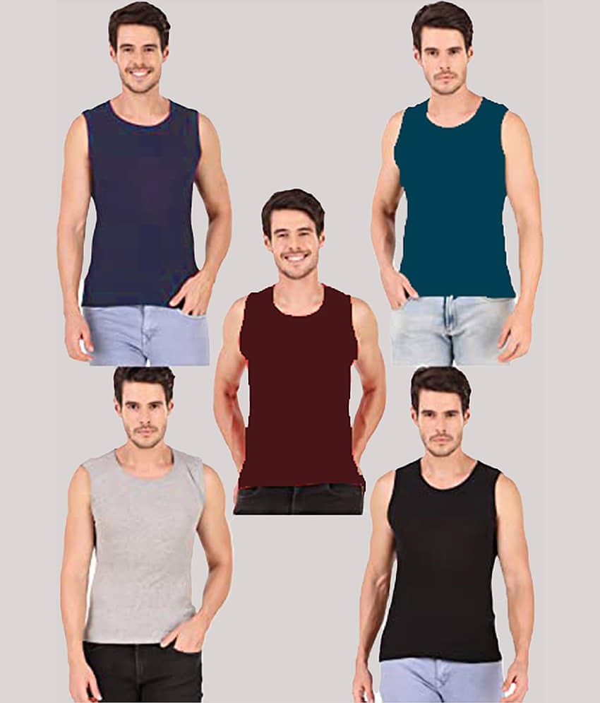 HAP Pack of 5 Cotton Sleeveless vest For Men ( Multicolor )