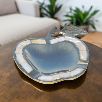 Brass Apple Shape Ashtray | Designer Smoking Tray Home Decor, Height : 0.4 Inch (ZMAS158 D)