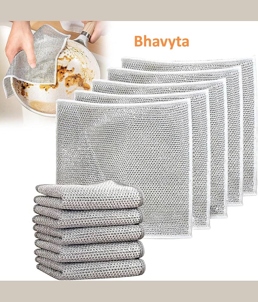 Bhavyta Silver Stainless Steel Scrubber Non-Scratch Wire Dishcloth ( Set of 5 )