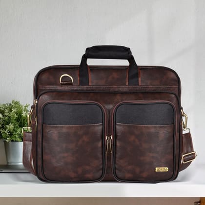 LOREM Brown & Black Color Faux Leather 28L Laptop Messenger Bag For Men BG97