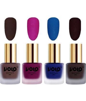 VOLO Velvet Dull Matte Posh Shades Nail Polish Brown,Magenta,Blue, Wine Matte Pack of 4 32 mL