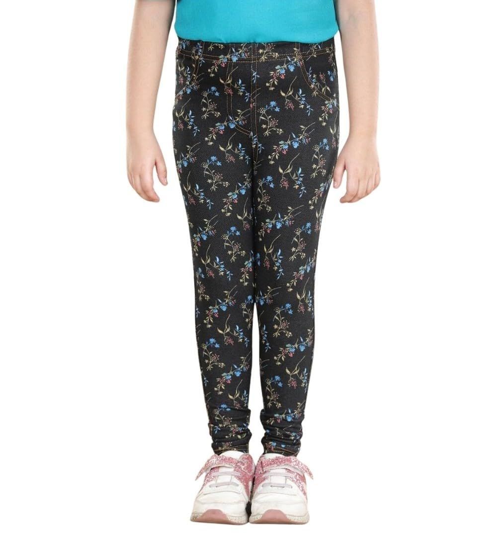 Girl's Cotton Blended Floral Elasticated Jeggings (Multicolor, 4-5-Yrs)-PID66066