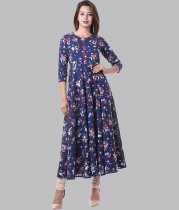Yash Gallery - Blue Cotton Women's Flared Kurti ( Pack of 1 )