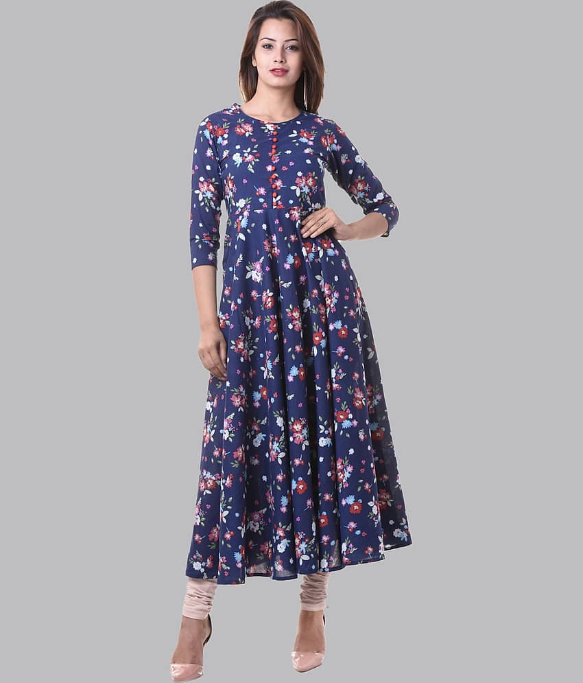 Yash Gallery - Blue Cotton Women's Flared Kurti ( Pack of 1 )