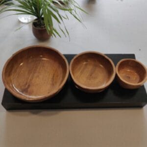 Handicraft Exim Handcrafted Wooden Serving Bowl Set (Set of 3) | Natural Wood Finish | Elegant Tableware