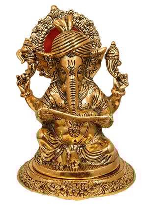 DreamKraft White Metal Gold Plated Big Size Ganesha Reading Book Showpieces for Home Decor and Gift Purpose