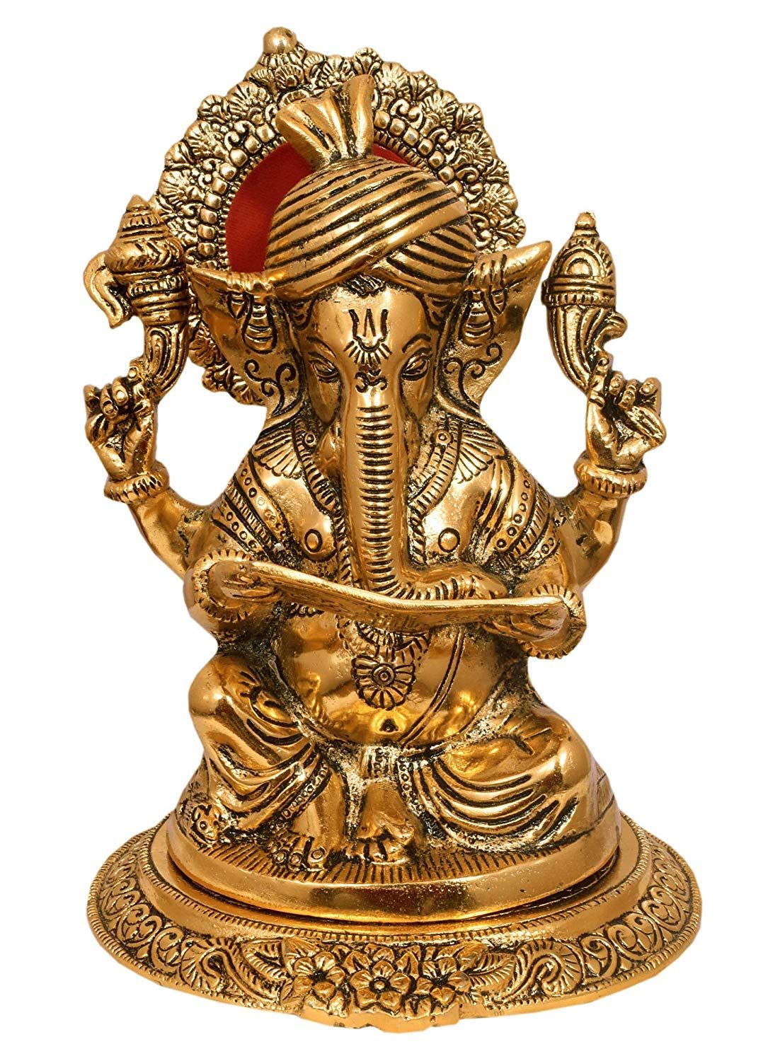 DreamKraft White Metal Gold Plated Big Size Ganesha Reading Book Showpieces for Home Decor and Gift Purpose