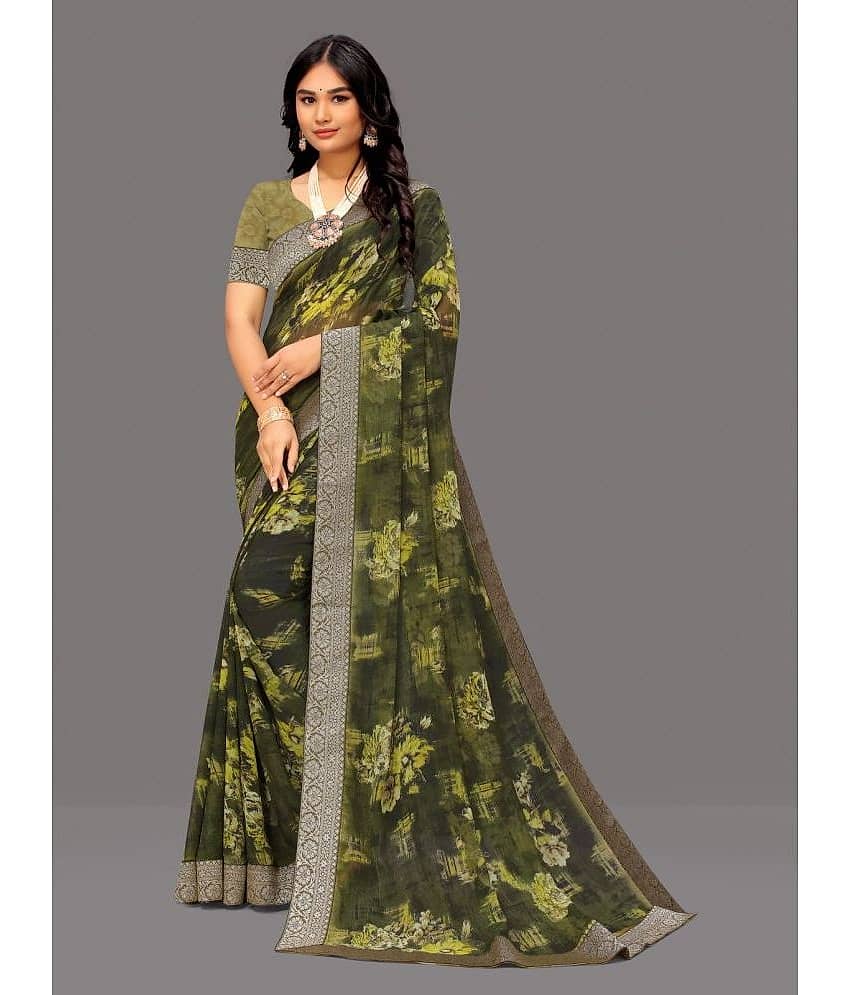 Sitanjali Georgette Printed Saree With Unstitched Blouse Piece ( Green )