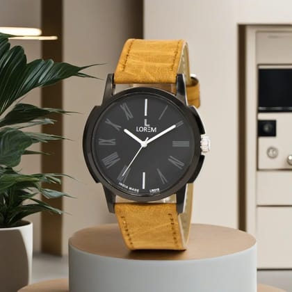 LOREM Black Roman Analog Watch for Men LR19-UF