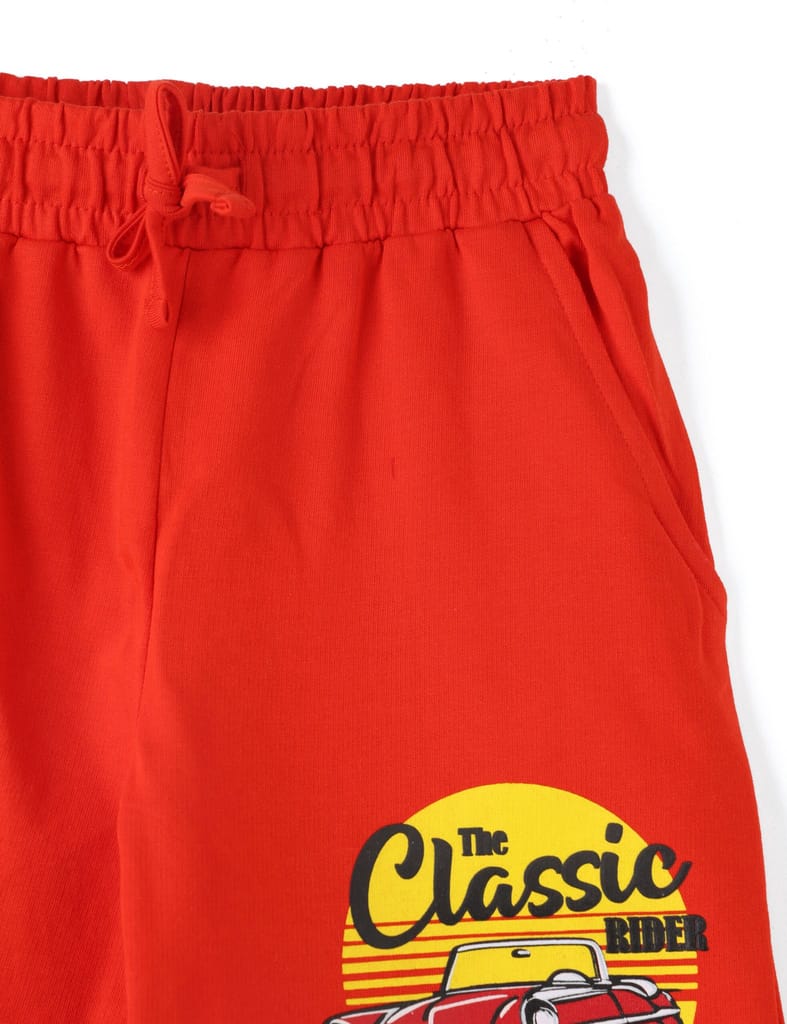 New Kids Boys Shorts Cotton French Terry Fiery Red Classic Car 2025 at ShopCircuit | ONDC