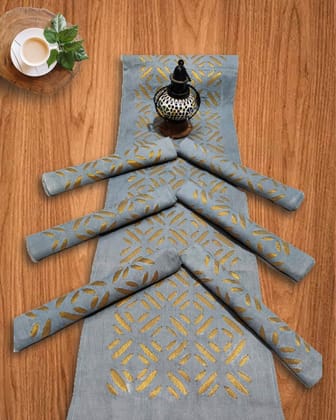 Cyan Cotton Table Runner & Mats Applique Blue