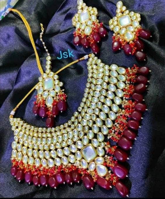 ZEVAR | Kundan Choker Necklace With Earrings & Maangtika