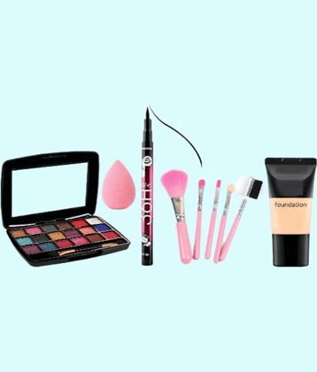 swenky eyeshadow with eyeliner foundation beauty blender puff & makeup brush (Pack of 5)